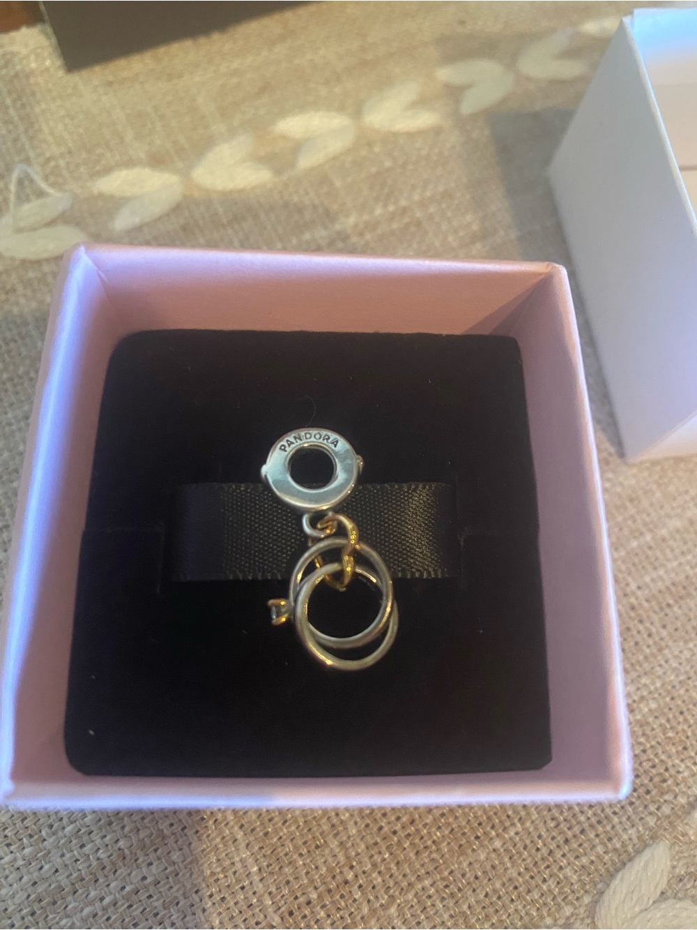 Pandora White Enamel & Silver Interlocking Ring Dangle Charm - Picture 2 of 3